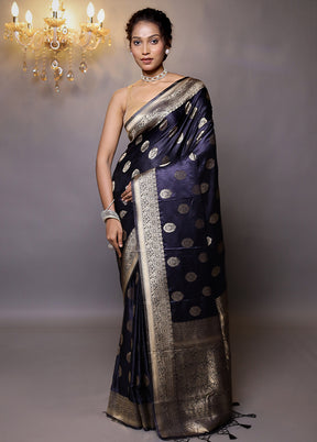 Blue Dupion Silk Saree With Blouse Piece