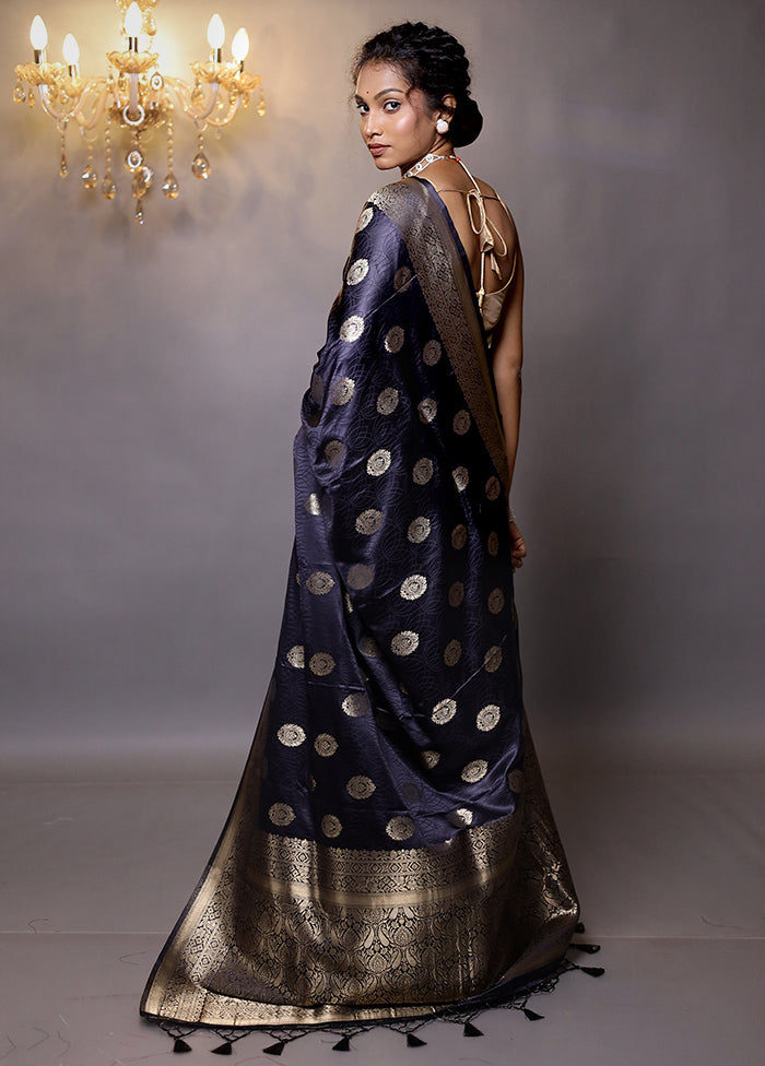 Blue Dupion Silk Saree With Blouse Piece