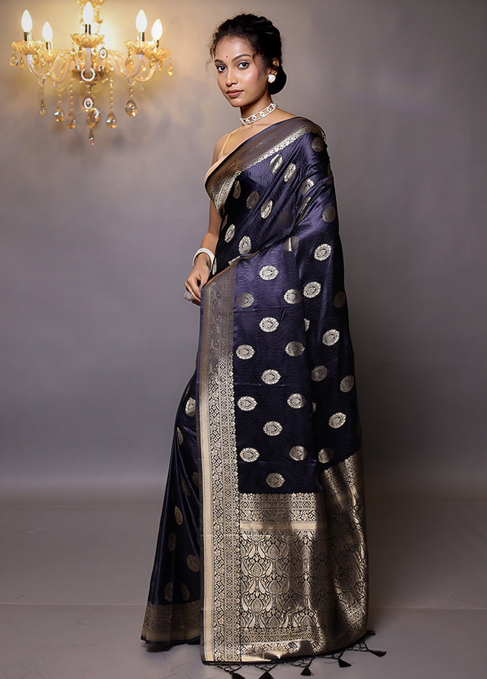 Blue Dupion Silk Saree With Blouse Piece