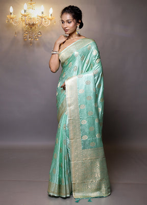 Green Dupion Silk Saree With Blouse Piece - Indian Silk House Agencies