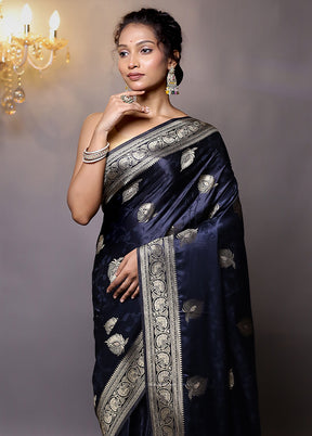 Blue Dupion Silk Saree With Blouse Piece