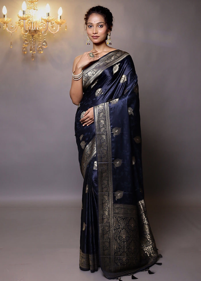 Blue Dupion Silk Saree With Blouse Piece