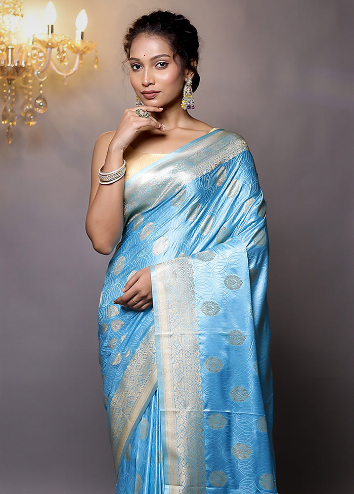 Blue Dupion Silk Saree With Blouse Piece - Indian Silk House Agencies