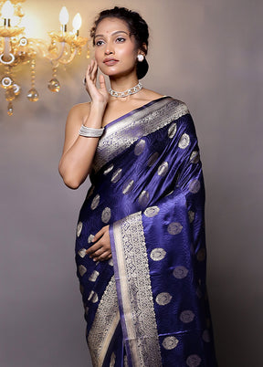 Blue Dupion Silk Saree With Blouse Piece - Indian Silk House Agencies