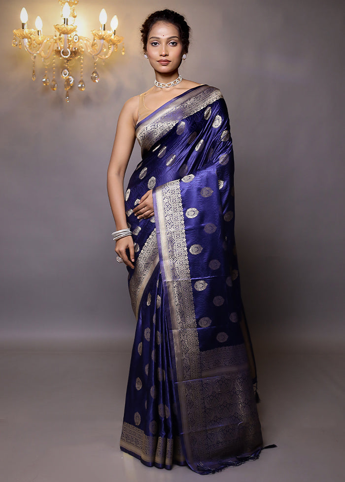 Blue Dupion Silk Saree With Blouse Piece - Indian Silk House Agencies