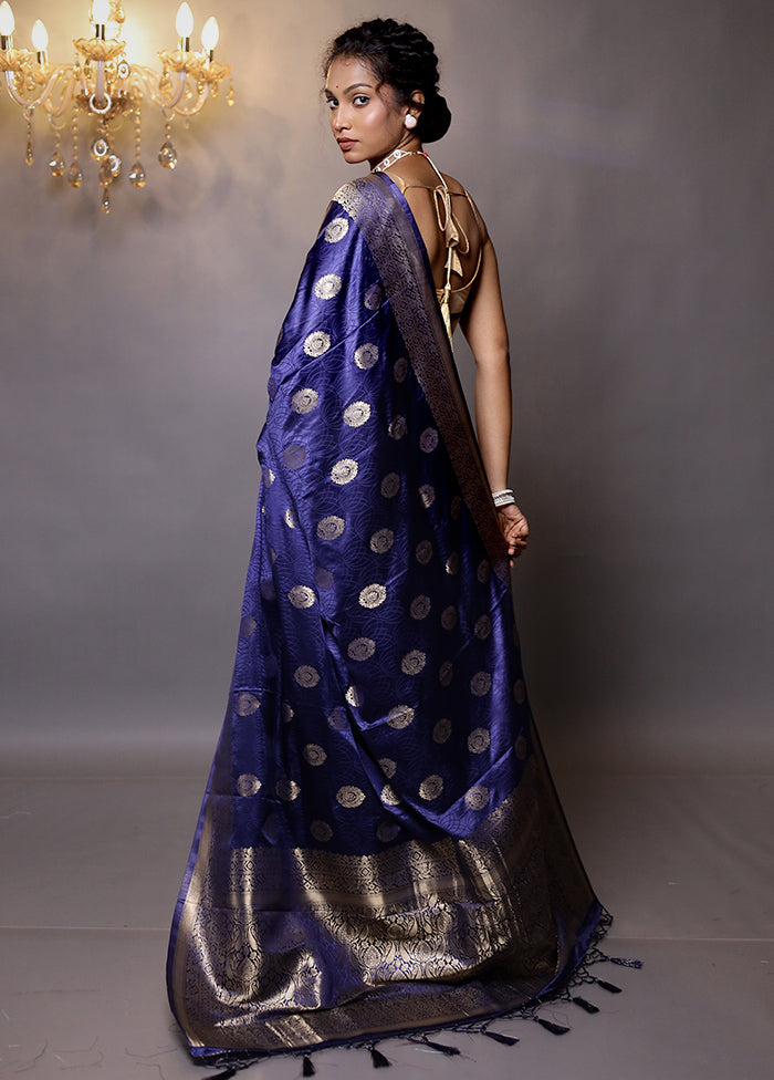 Blue Dupion Silk Saree With Blouse Piece - Indian Silk House Agencies