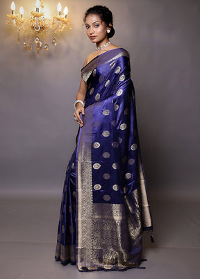 Blue Dupion Silk Saree With Blouse Piece - Indian Silk House Agencies