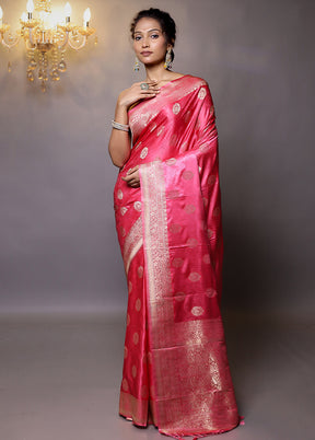 Pink Dupion Silk Saree With Blouse Piece