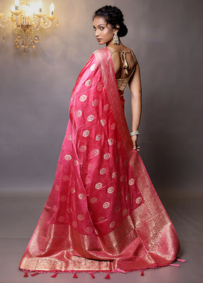 Pink Dupion Silk Saree With Blouse Piece