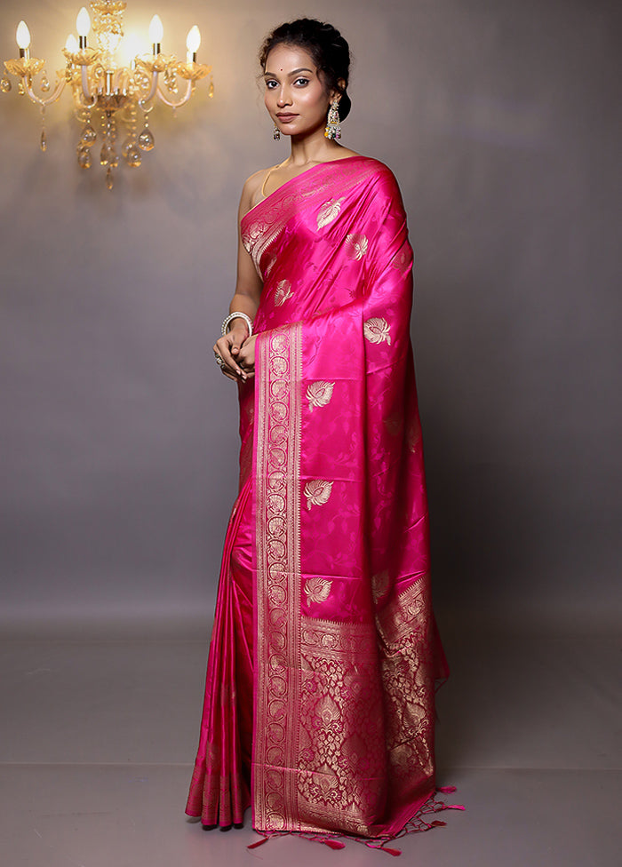 Pink Dupion Silk Saree With Blouse Piece