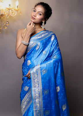 Blue Dupion Silk Saree With Blouse Piece - Indian Silk House Agencies