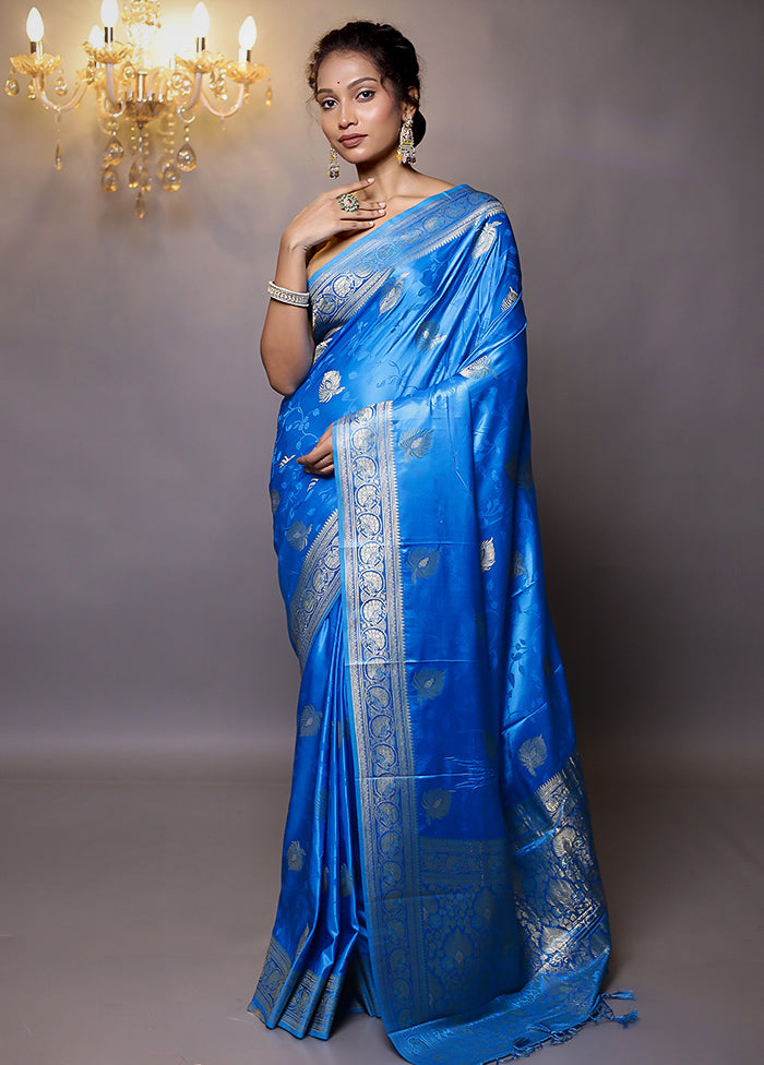 Blue Dupion Silk Saree With Blouse Piece - Indian Silk House Agencies