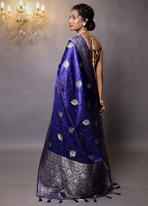 Blue Dupion Silk Saree With Blouse Piece - Indian Silk House Agencies