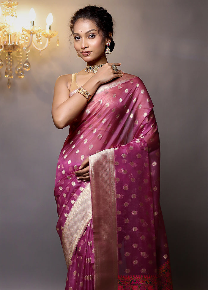 Purple Organza Saree With Blouse Piece