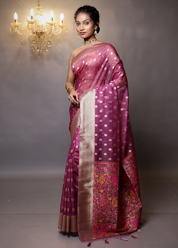 Purple Organza Saree With Blouse Piece