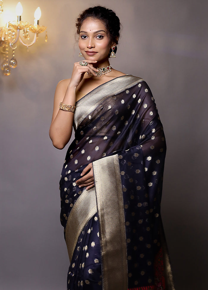 Blue Organza Saree With Blouse Piece - Indian Silk House Agencies