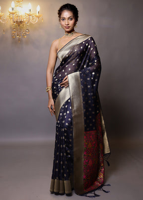 Blue Organza Saree With Blouse Piece - Indian Silk House Agencies