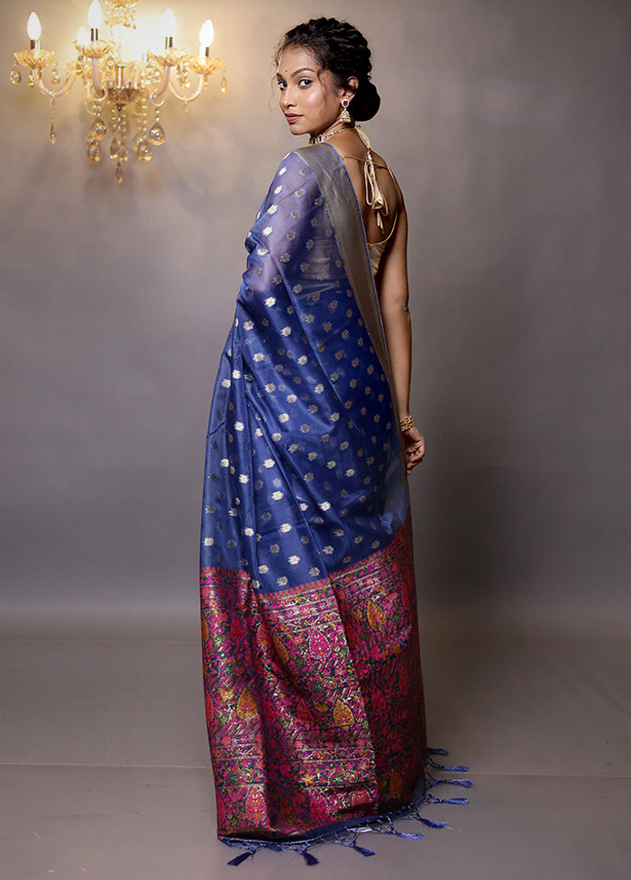 Blue Organza Saree With Blouse Piece - Indian Silk House Agencies