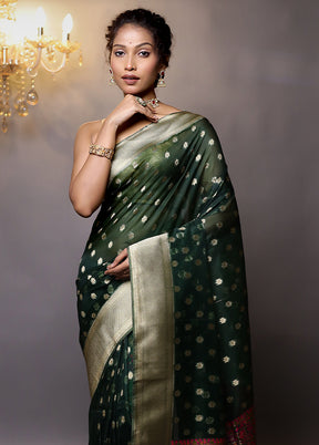 Green Organza Saree With Blouse Piece