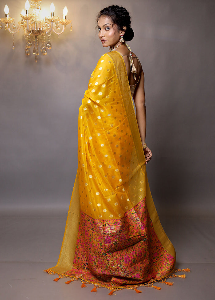 Yellow Organza Saree With Blouse Piece