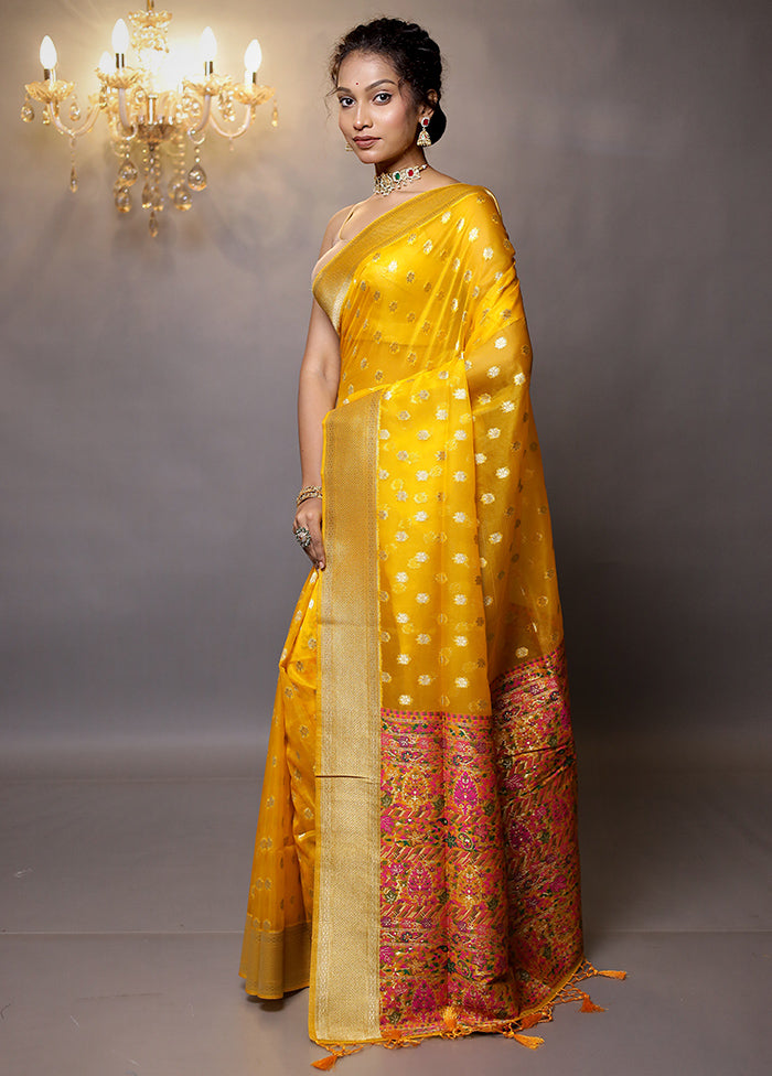 Yellow Organza Saree With Blouse Piece