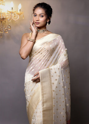 Cream Organza Saree With Blouse Piece