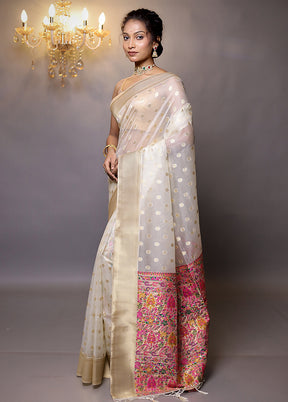 Cream Organza Saree With Blouse Piece