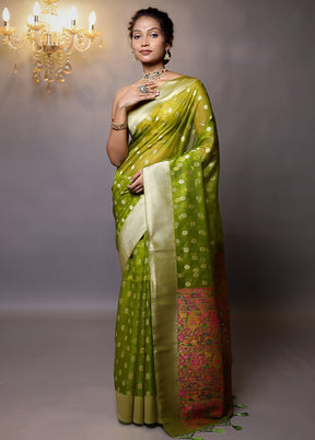 Green Organza Saree With Blouse Piece