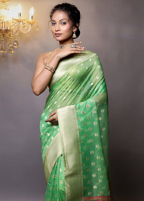 Green Organza Saree With Blouse Piece