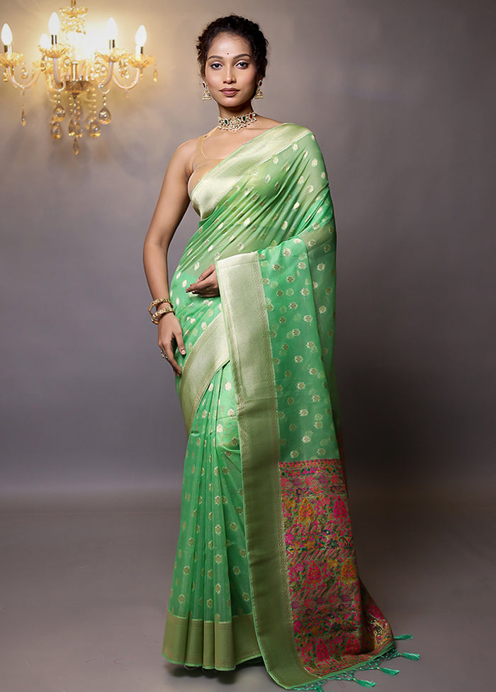 Green Organza Saree With Blouse Piece