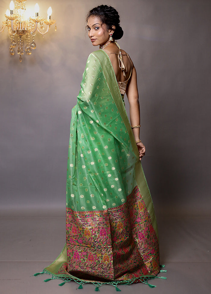 Green Organza Saree With Blouse Piece