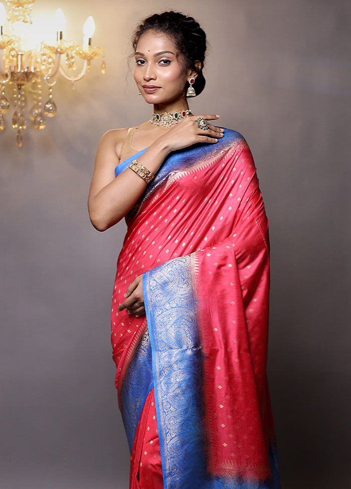 Pink Dupion Silk Saree With Blouse Piece