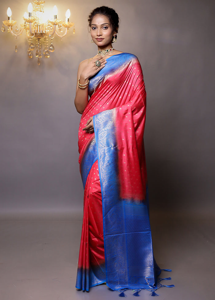 Pink Dupion Silk Saree With Blouse Piece