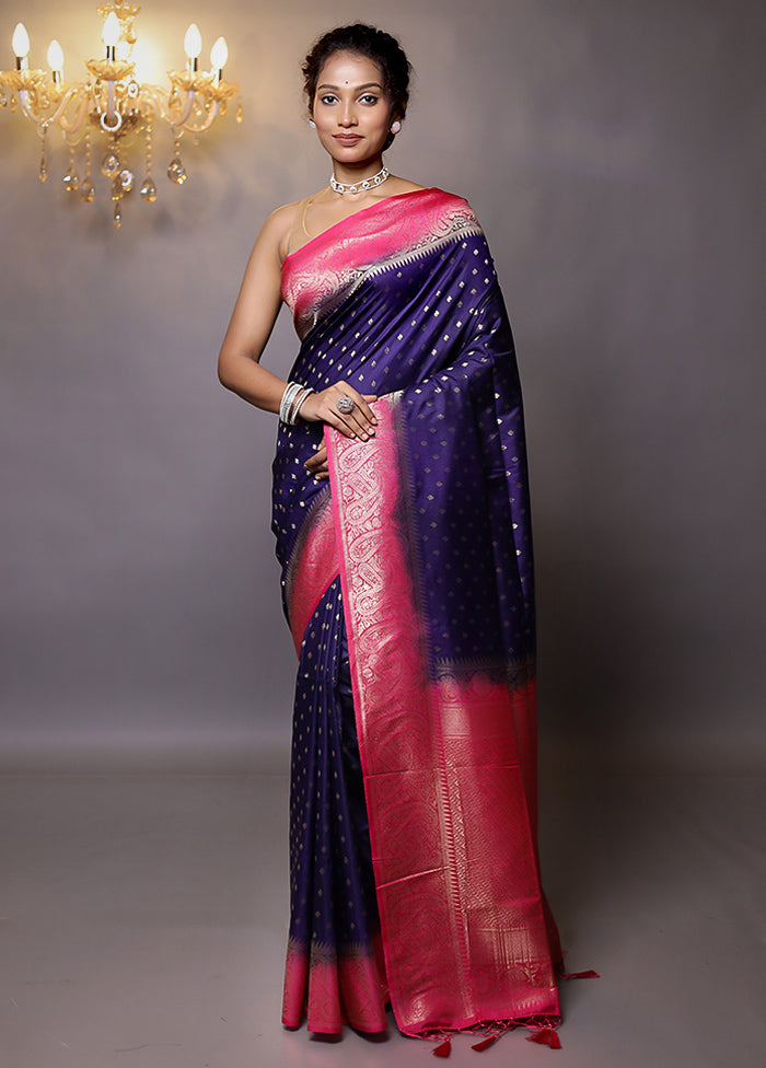 Blue Dupion Silk Saree With Blouse Piece - Indian Silk House Agencies