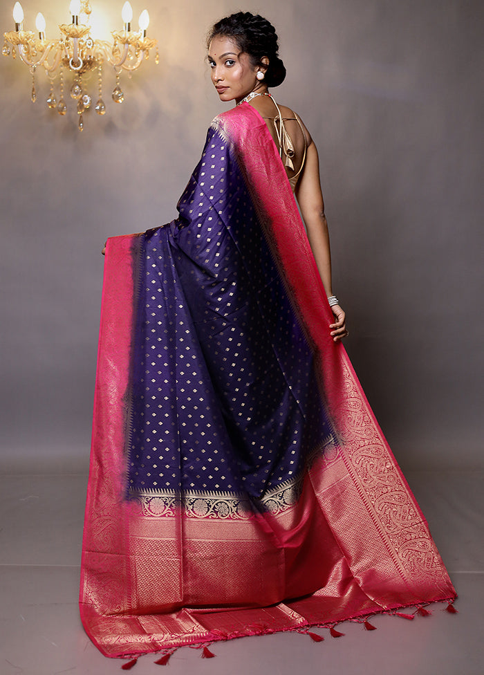 Blue Dupion Silk Saree With Blouse Piece - Indian Silk House Agencies