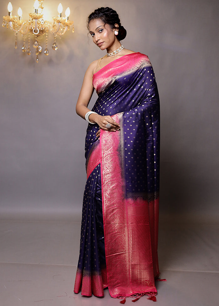 Blue Dupion Silk Saree With Blouse Piece - Indian Silk House Agencies