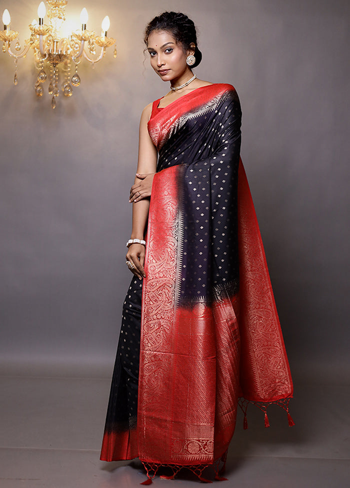 Black Dupion Silk Saree With Blouse Piece