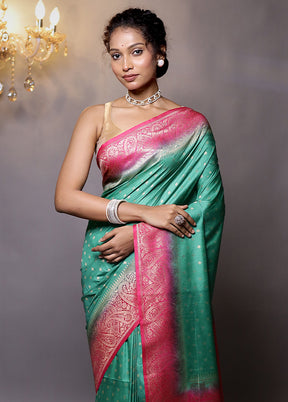 Green Dupion Silk Saree With Blouse Piece - Indian Silk House Agencies