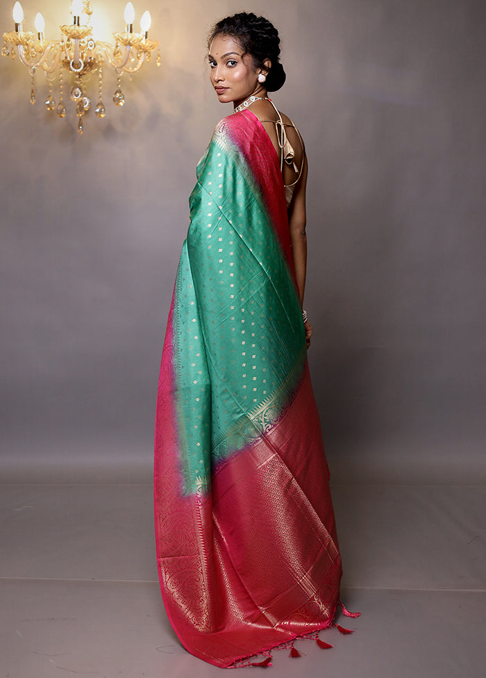 Green Dupion Silk Saree With Blouse Piece - Indian Silk House Agencies