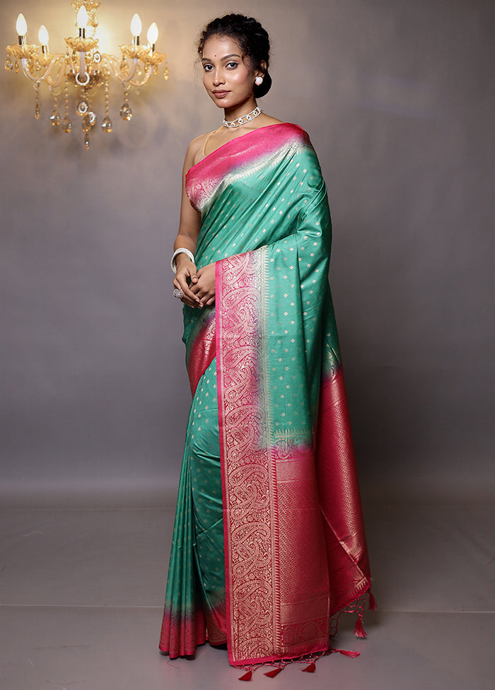 Green Dupion Silk Saree With Blouse Piece - Indian Silk House Agencies