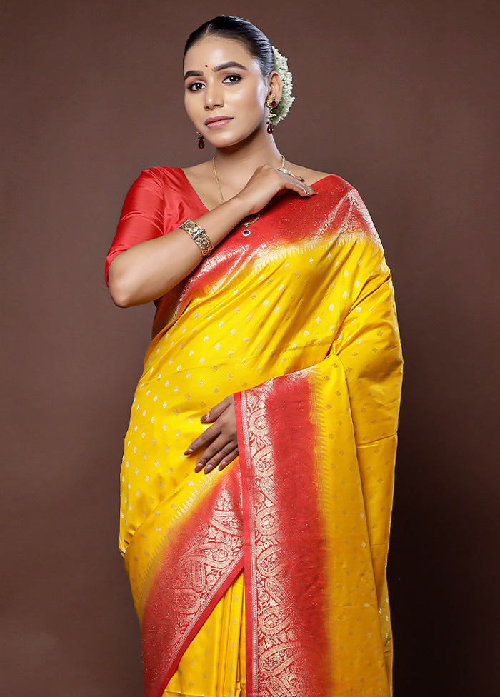 Yellow Dupion Silk Saree With Blouse Piece