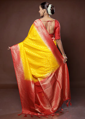 Yellow Dupion Silk Saree With Blouse Piece