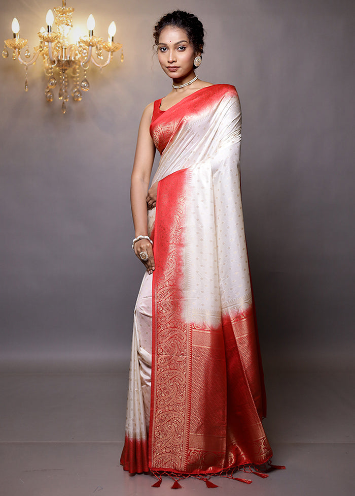 White Dupion Silk Saree With Blouse Piece