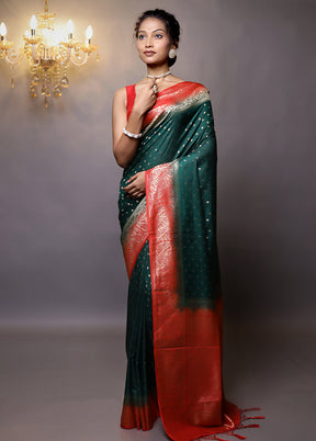 Green Dupion Silk Saree With Blouse Piece - Indian Silk House Agencies