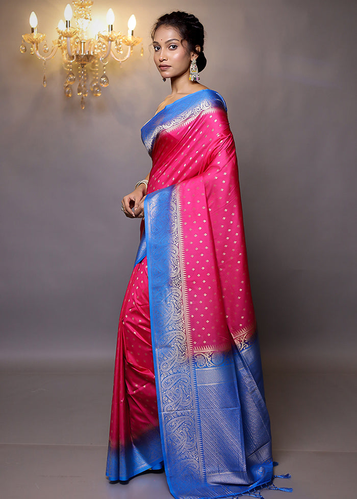 Pink Dupion Silk Saree With Blouse Piece