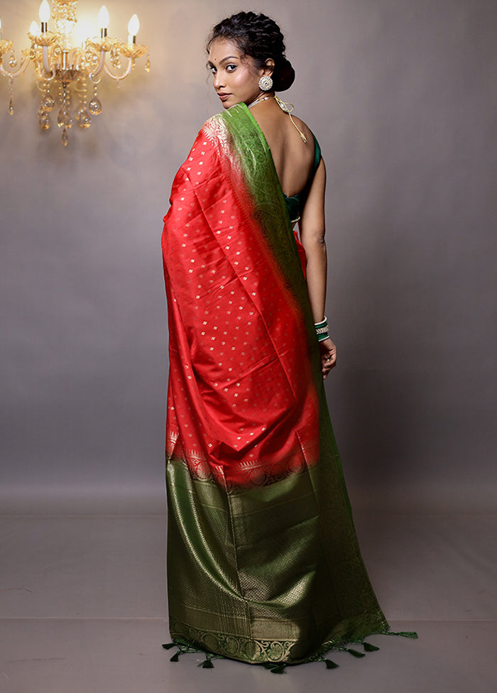 Red Dupion Silk Saree With Blouse Piece