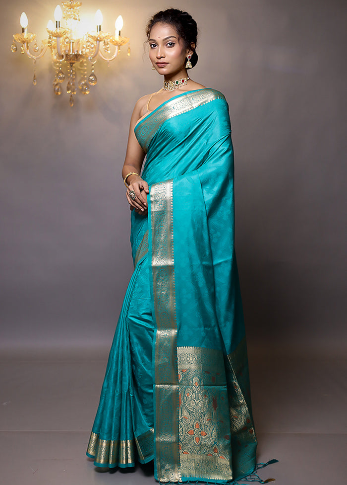 Green Dupion Silk Saree With Blouse Piece - Indian Silk House Agencies