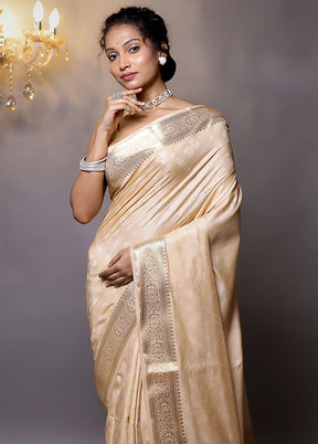 Cream Dupion Silk Saree With Blouse Piece