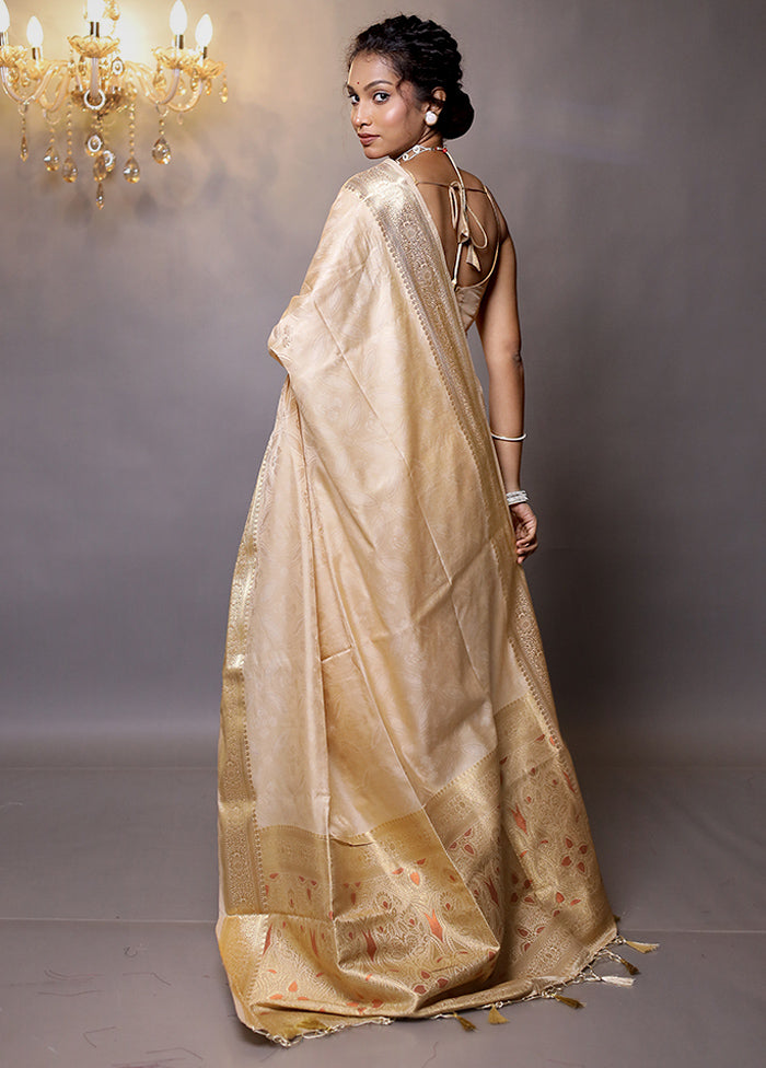 Cream Dupion Silk Saree With Blouse Piece