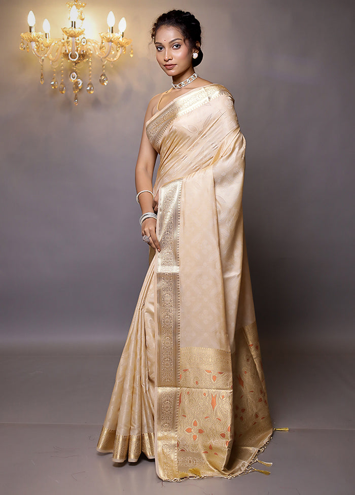 Cream Dupion Silk Saree With Blouse Piece